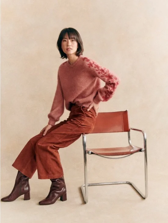 SÉZANE Candace Embroidered Floral Mohair Jumper Sweater in Rosewood Sz Small - Picture 3 of 10